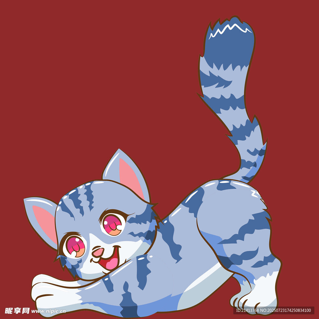 可爱蓝纹猫咪俏皮姿态