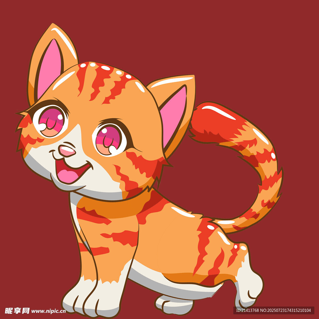 可爱斑纹小猫欢快行走