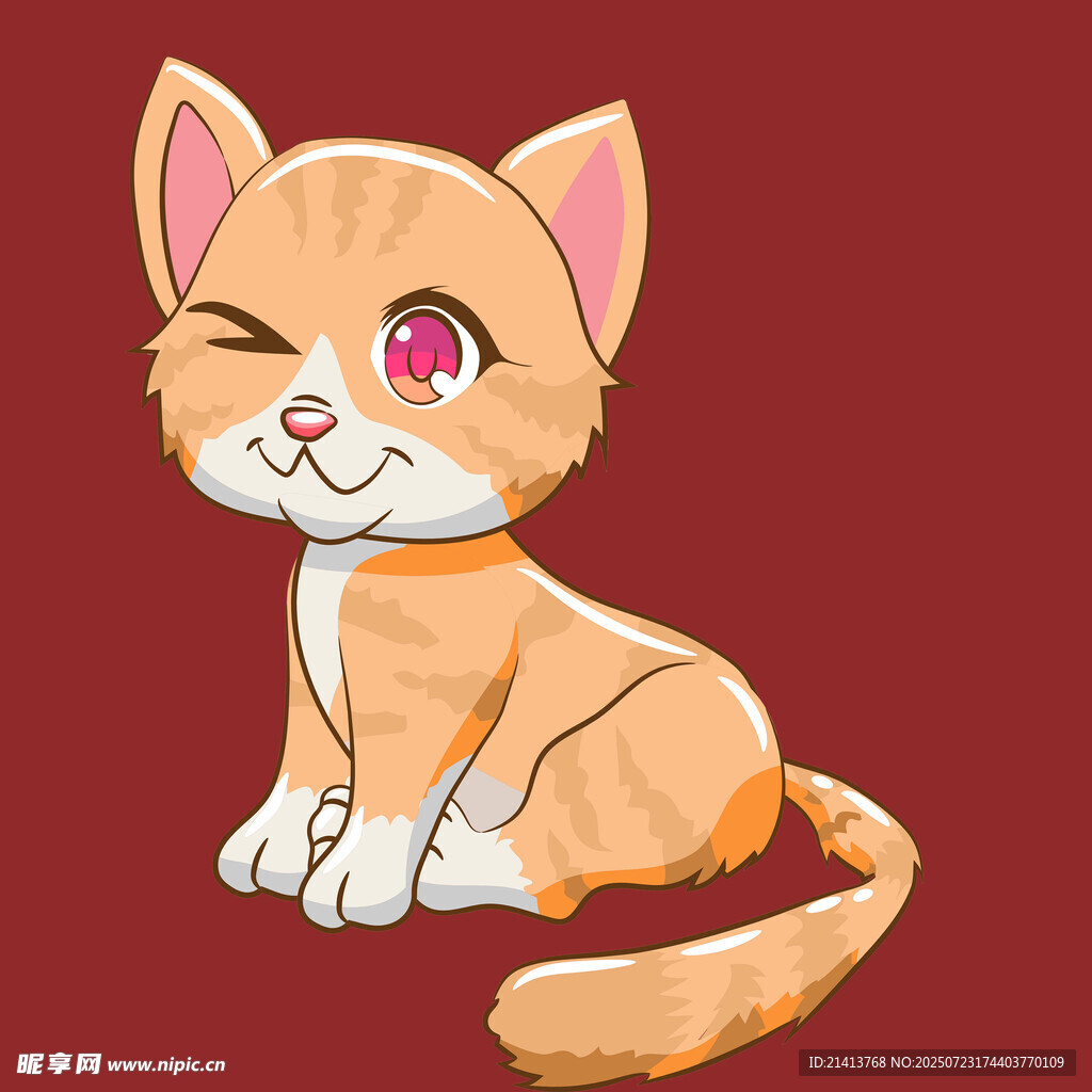 可爱眨眼橘猫插画