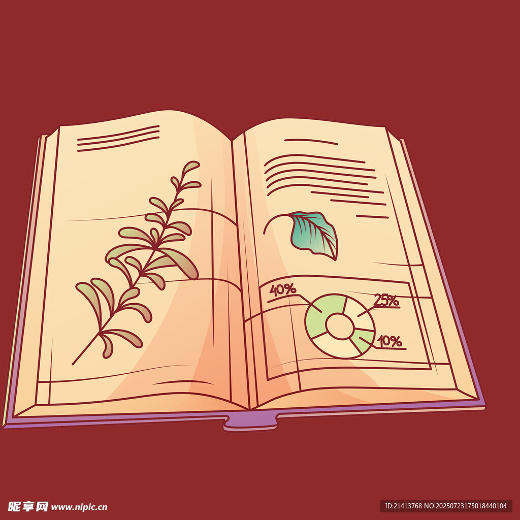 翻开的植物标本插画书