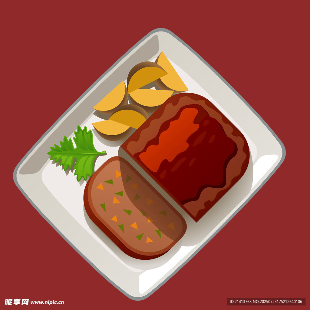 美味牛排配薯条与装饰