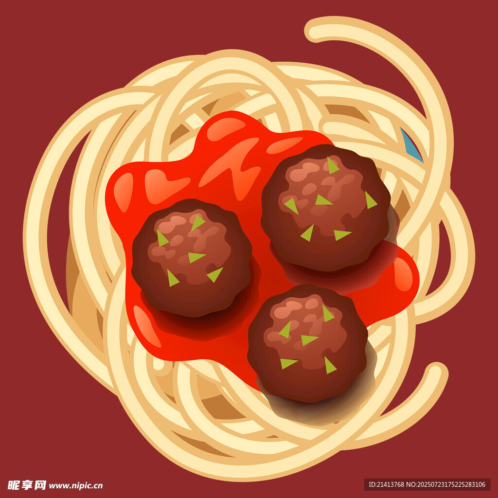 肉丸意大利面美食插画