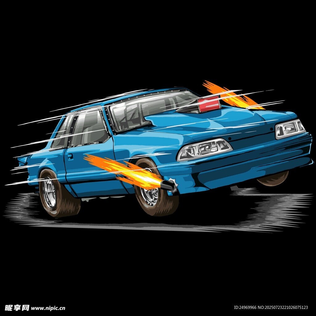 蓝色炫彩特效疾驰汽车