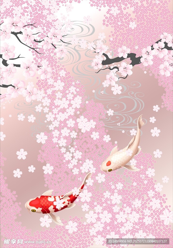 樱花锦鲤图