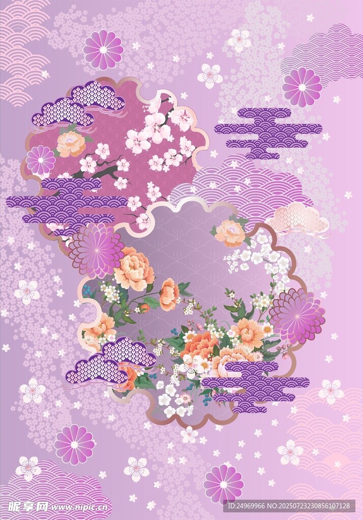 梦幻紫色花卉装饰画框