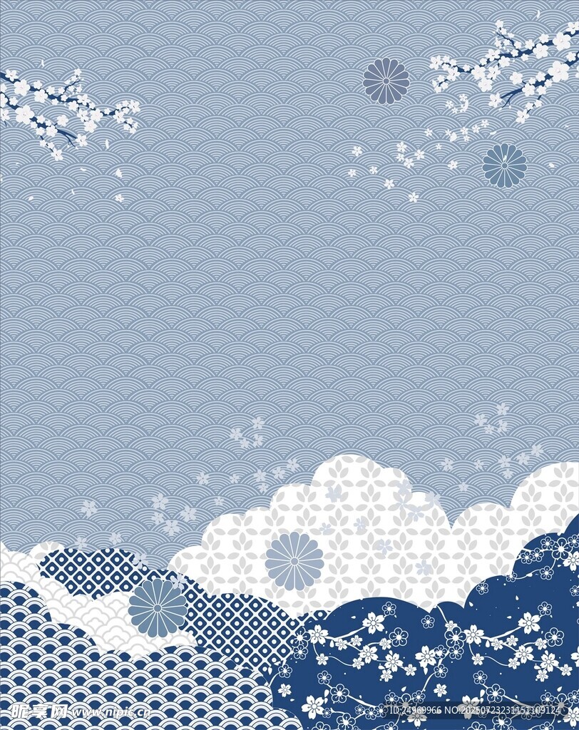 日式和风海浪云朵图案