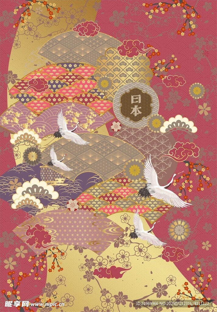 中式古典人脸花鸟艺术图