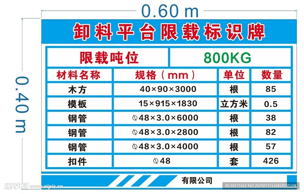 卸料平台限载标识牌