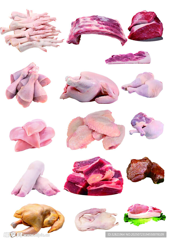 多样生鲜肉类食材展示