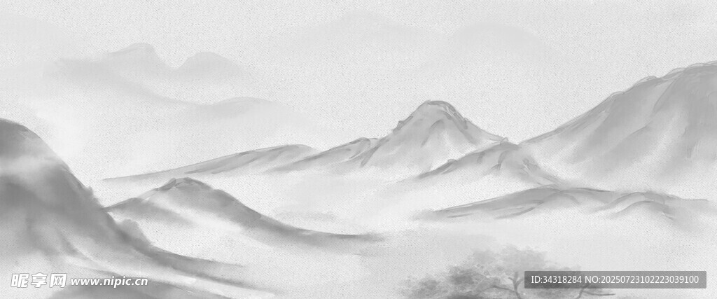 水墨风格山峦风景图
