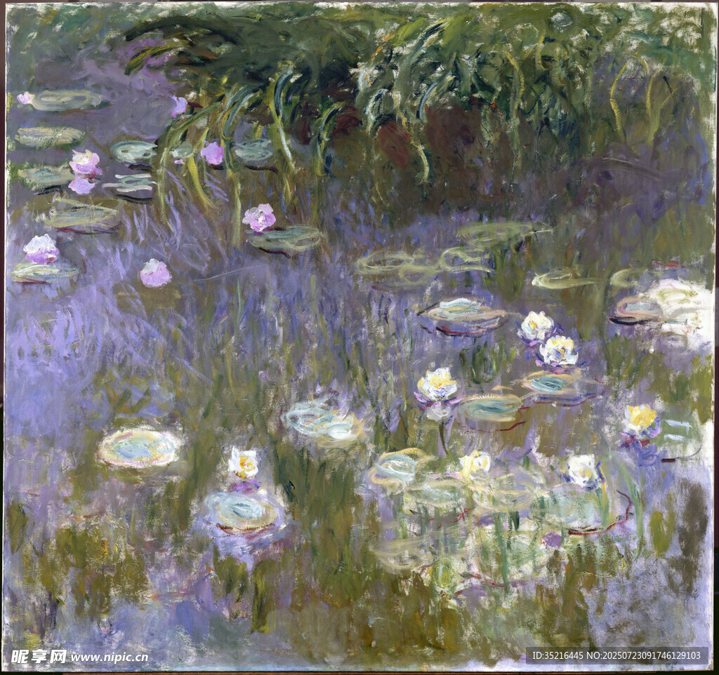 莫奈睡莲画作中的静谧水景
