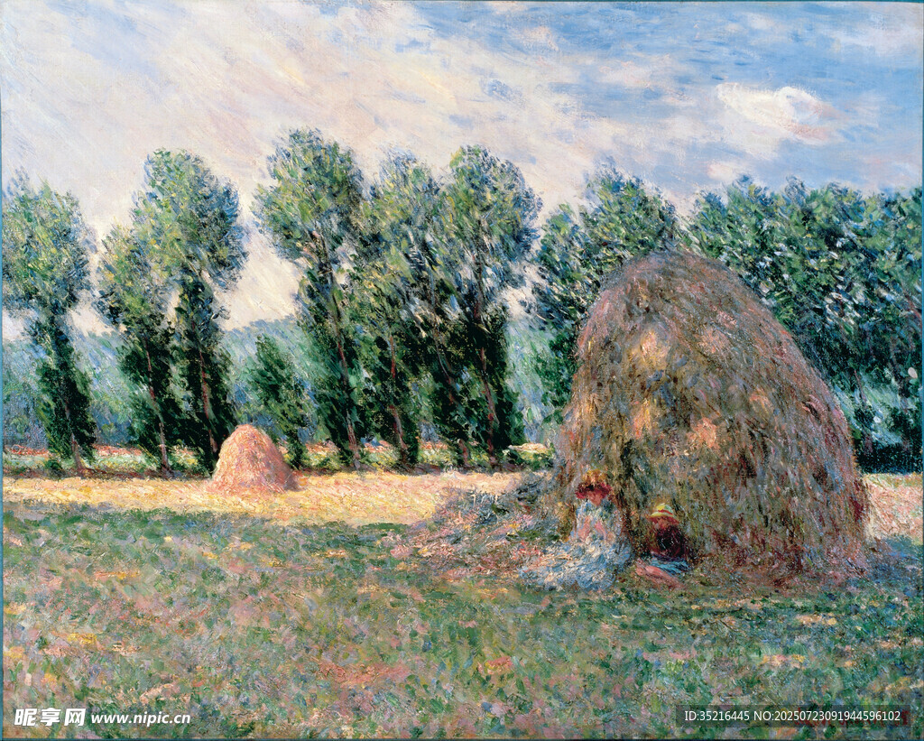田野中的干草堆与劳作场景