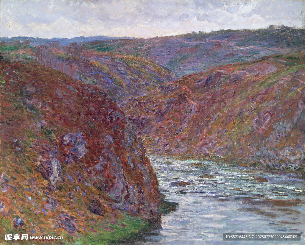 河畔山景油画