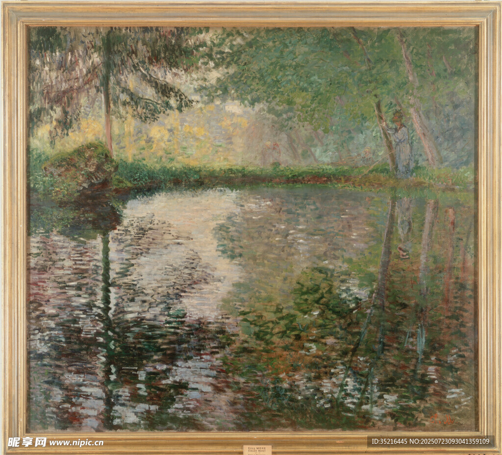 河畔风景油画