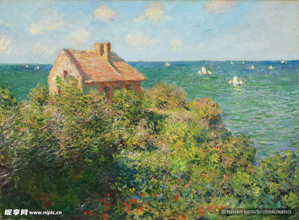 海边小屋风景油画