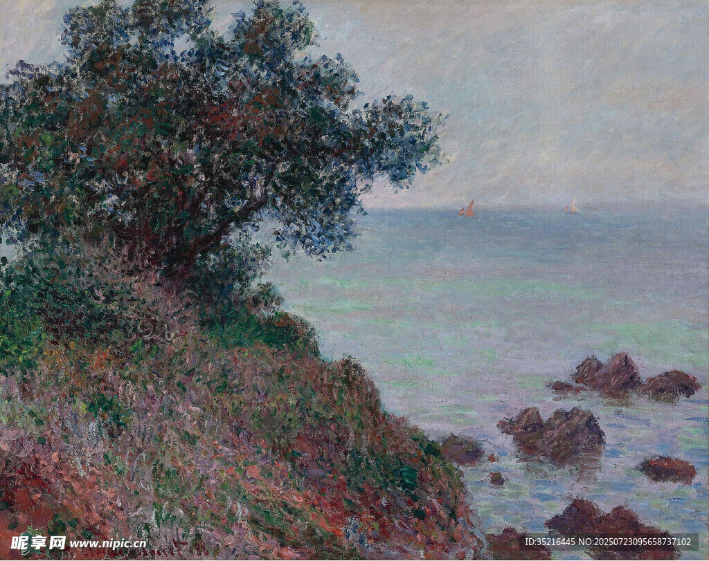 海边崖岸风景油画
