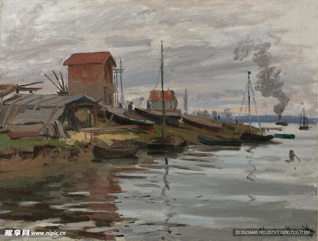 河畔风景油画