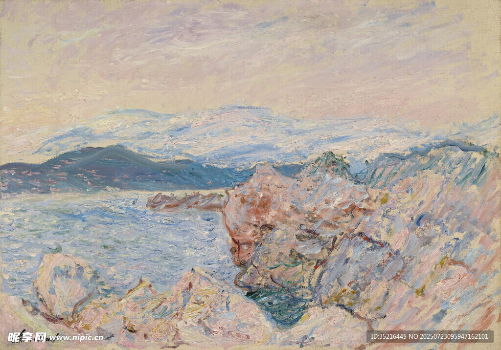 海边山峦风景油画