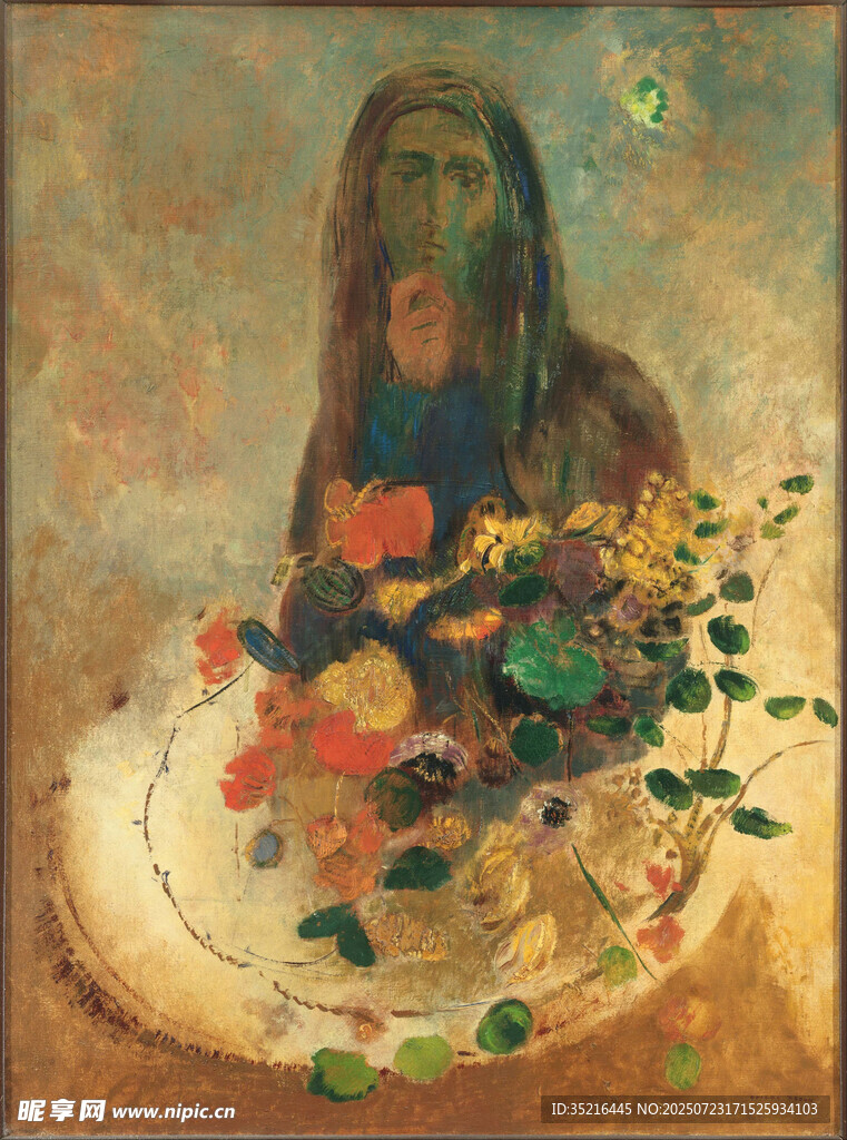 静物花卉与神秘人物画作