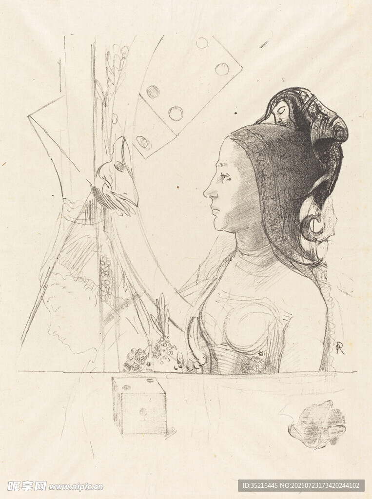 女子作画侧影