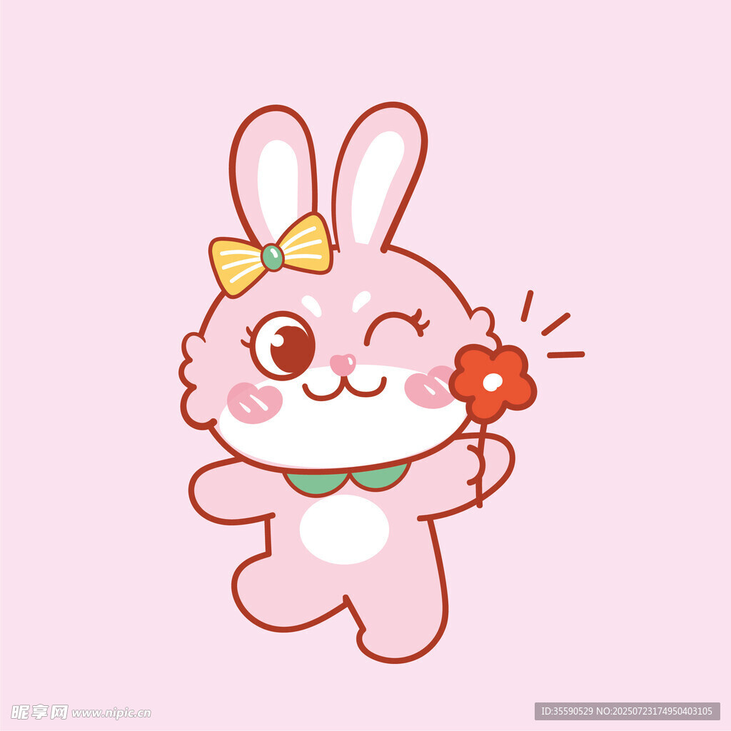 可爱小兔手持爱心花朵