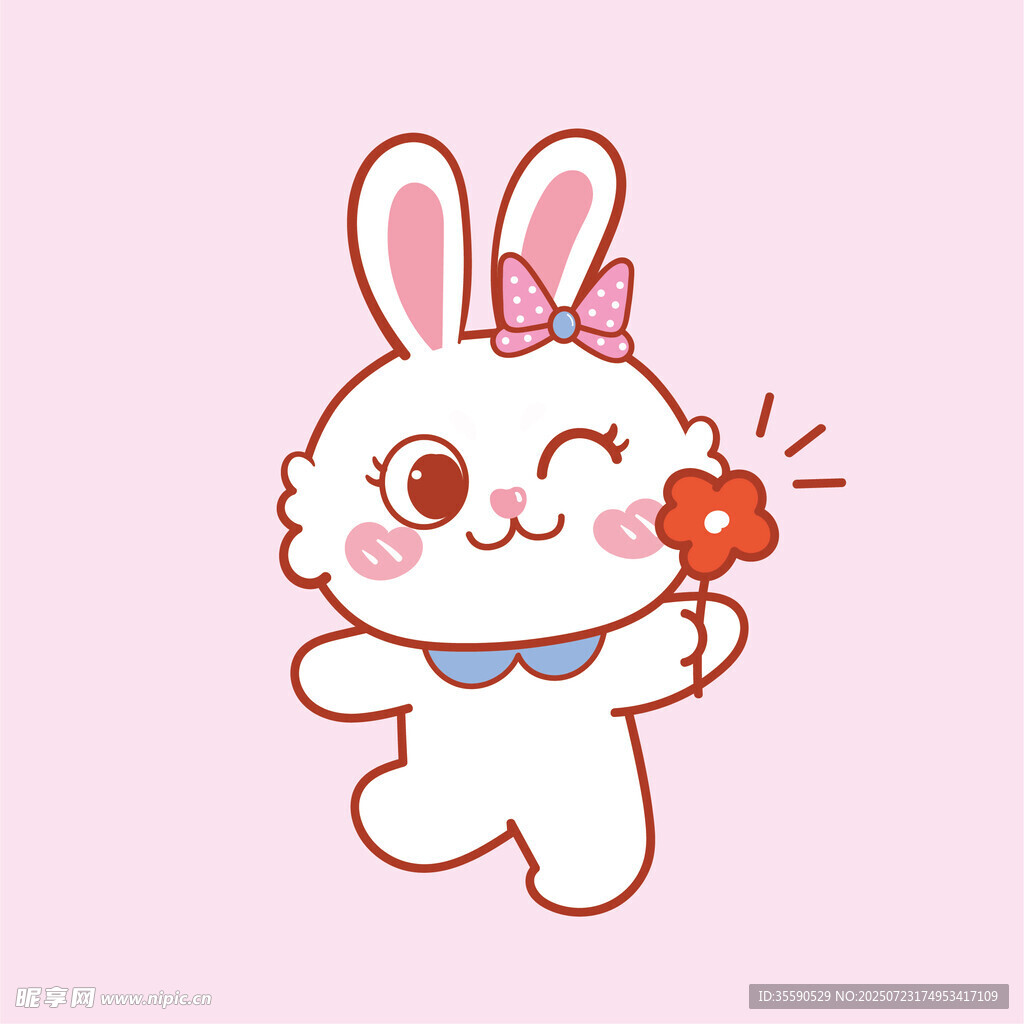 可爱小兔手持红花