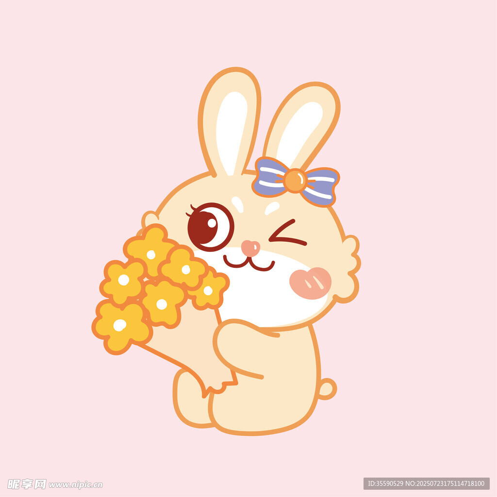 可爱小兔捧花俏皮模样