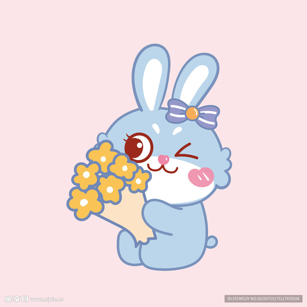抱花蓝兔