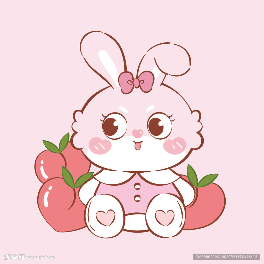 可爱小兔与草莓相伴