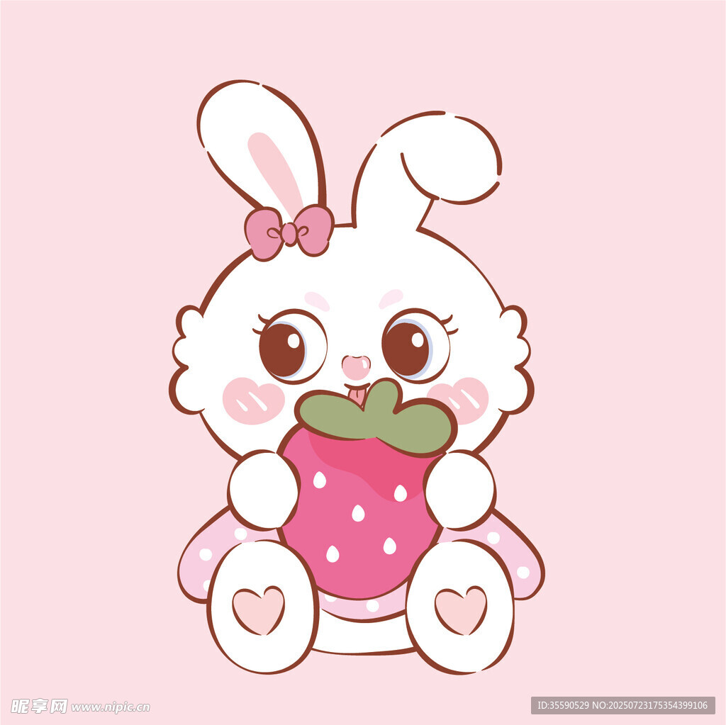 抱草莓篮的可爱兔子