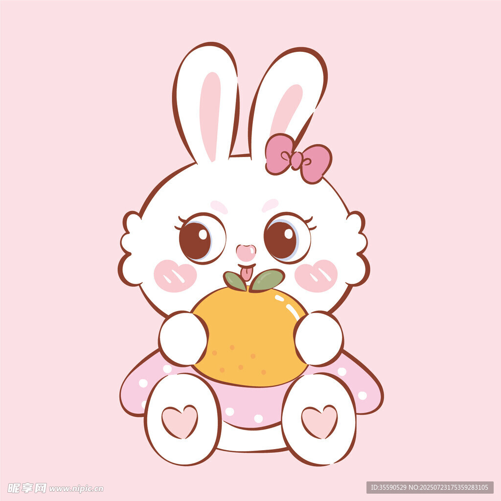 可爱白兔抱黄桃