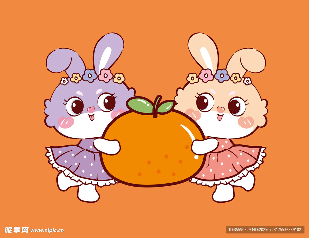 双兔抱橘图