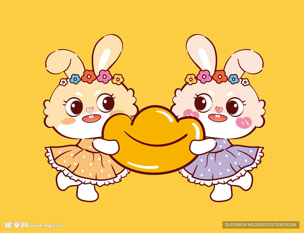 双兔捧月可爱插画形象