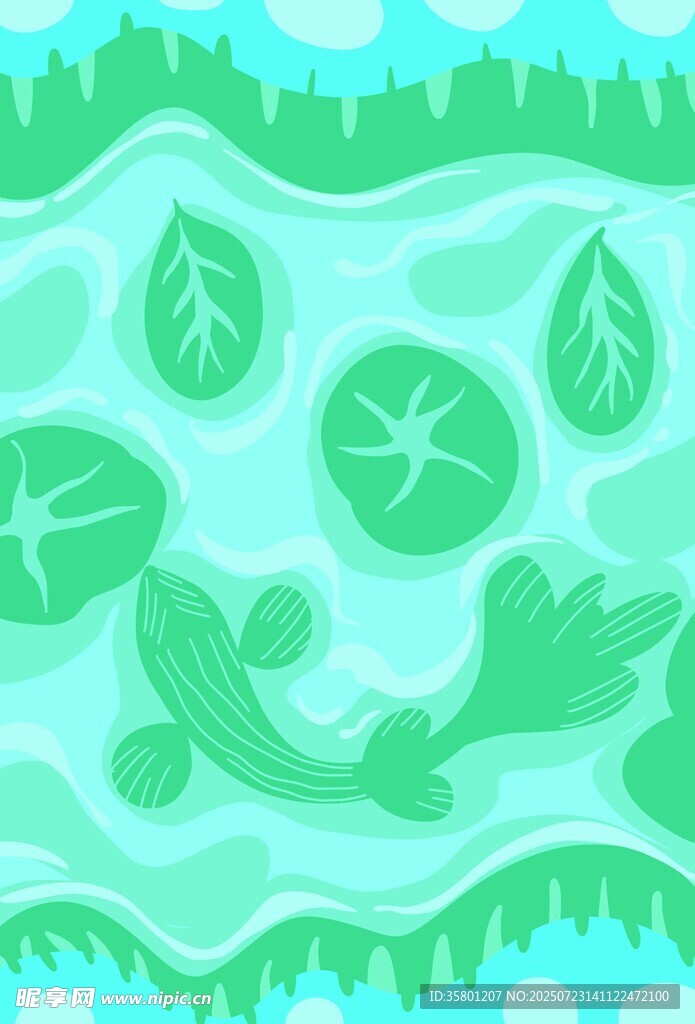 清新水底植物与小鱼图景