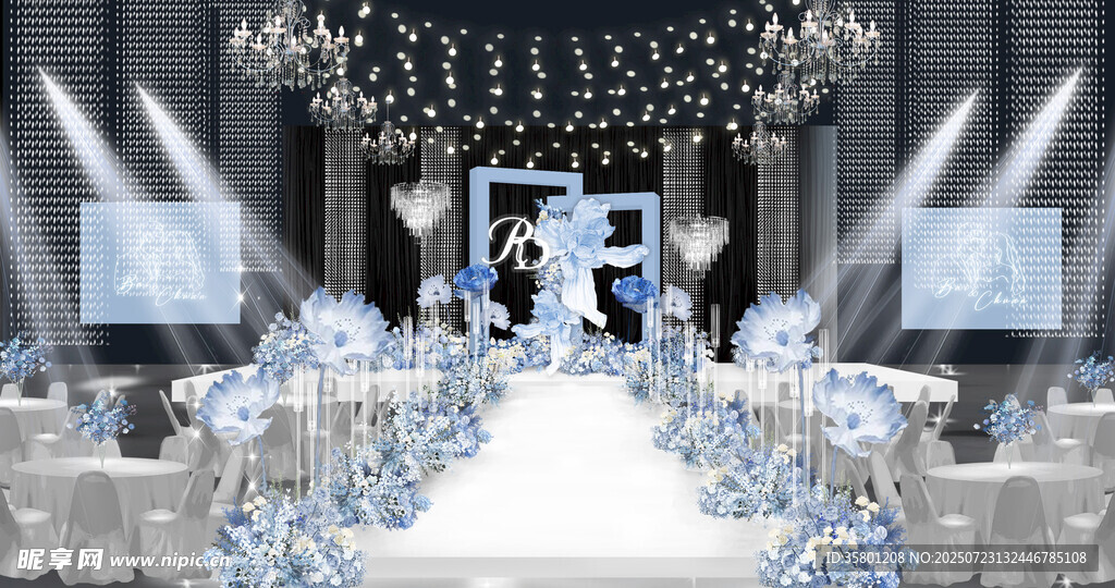 浪漫蓝白色系婚礼现场布置