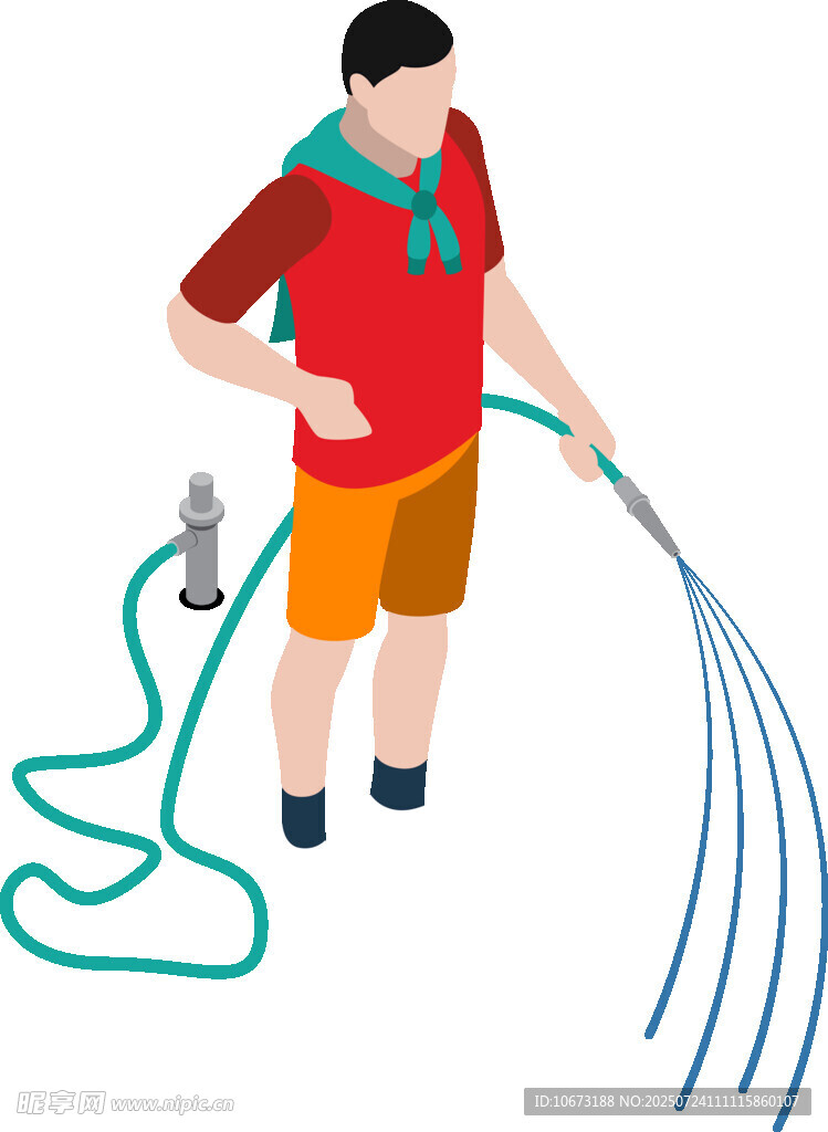 男子手持水管正在浇水
