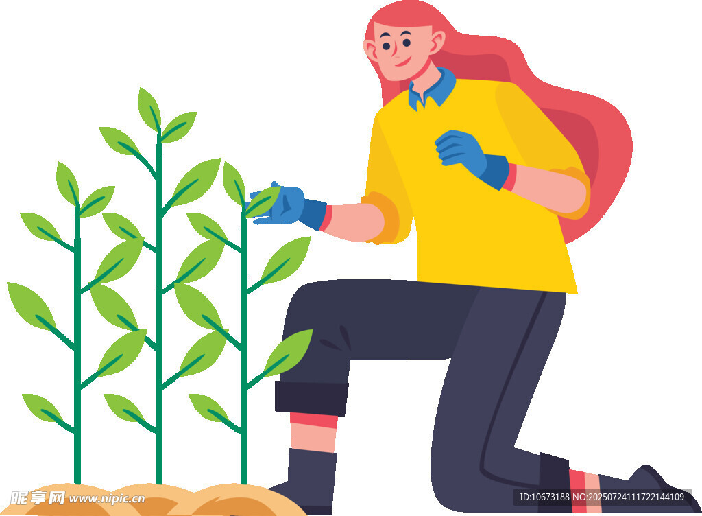 女子户外专注种植绿植