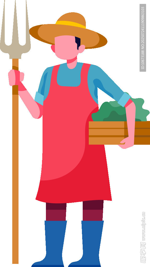 女农夫持叉提蔬果