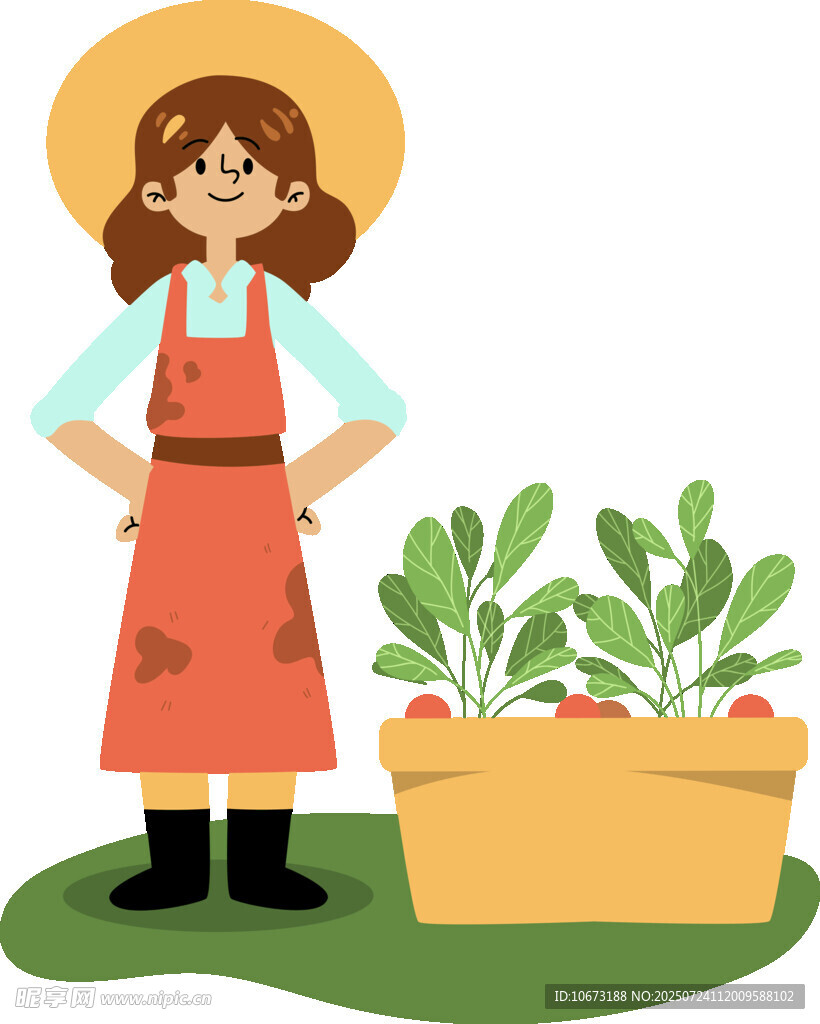田园女孩与盆栽植物