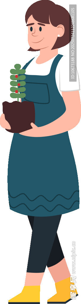 女士手持绿植面带微笑