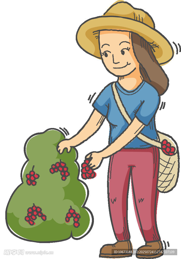 女孩采摘草莓