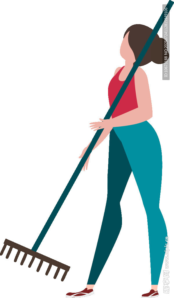 手持耙子的劳作女性