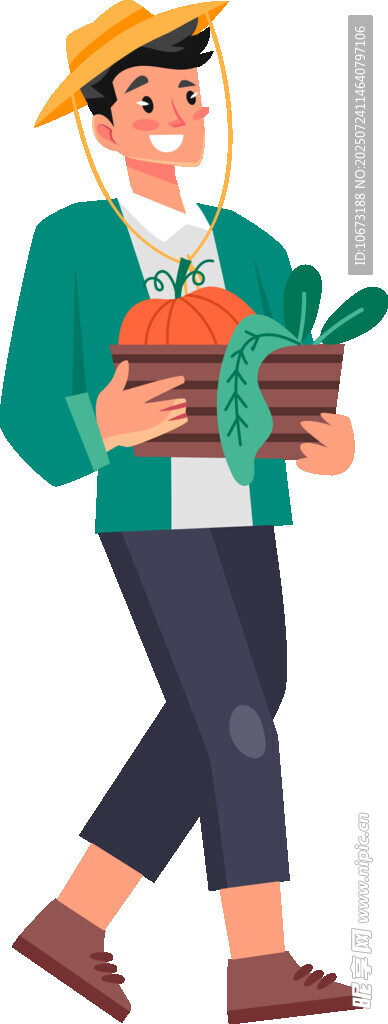 男子手持绿植开心行走
