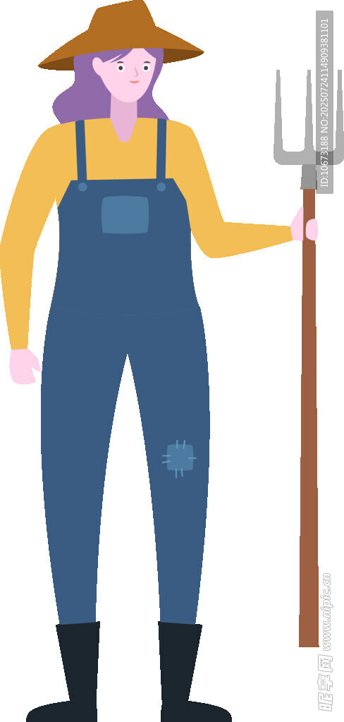 女农夫持农具劳作
