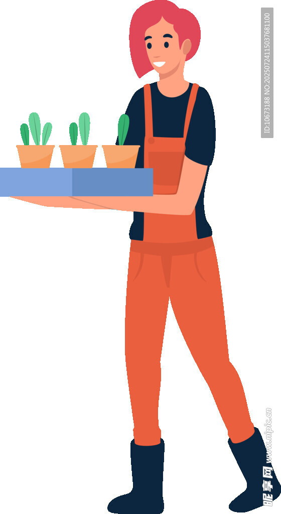 端着绿植的工人形象