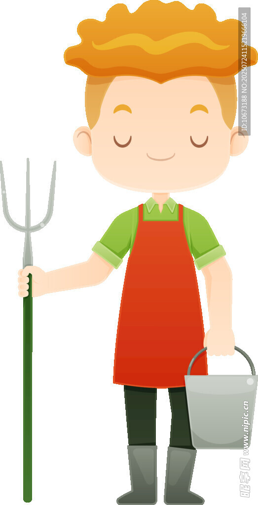 可爱小农夫手持农具