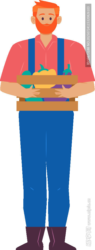 手持蔬果的工装男子