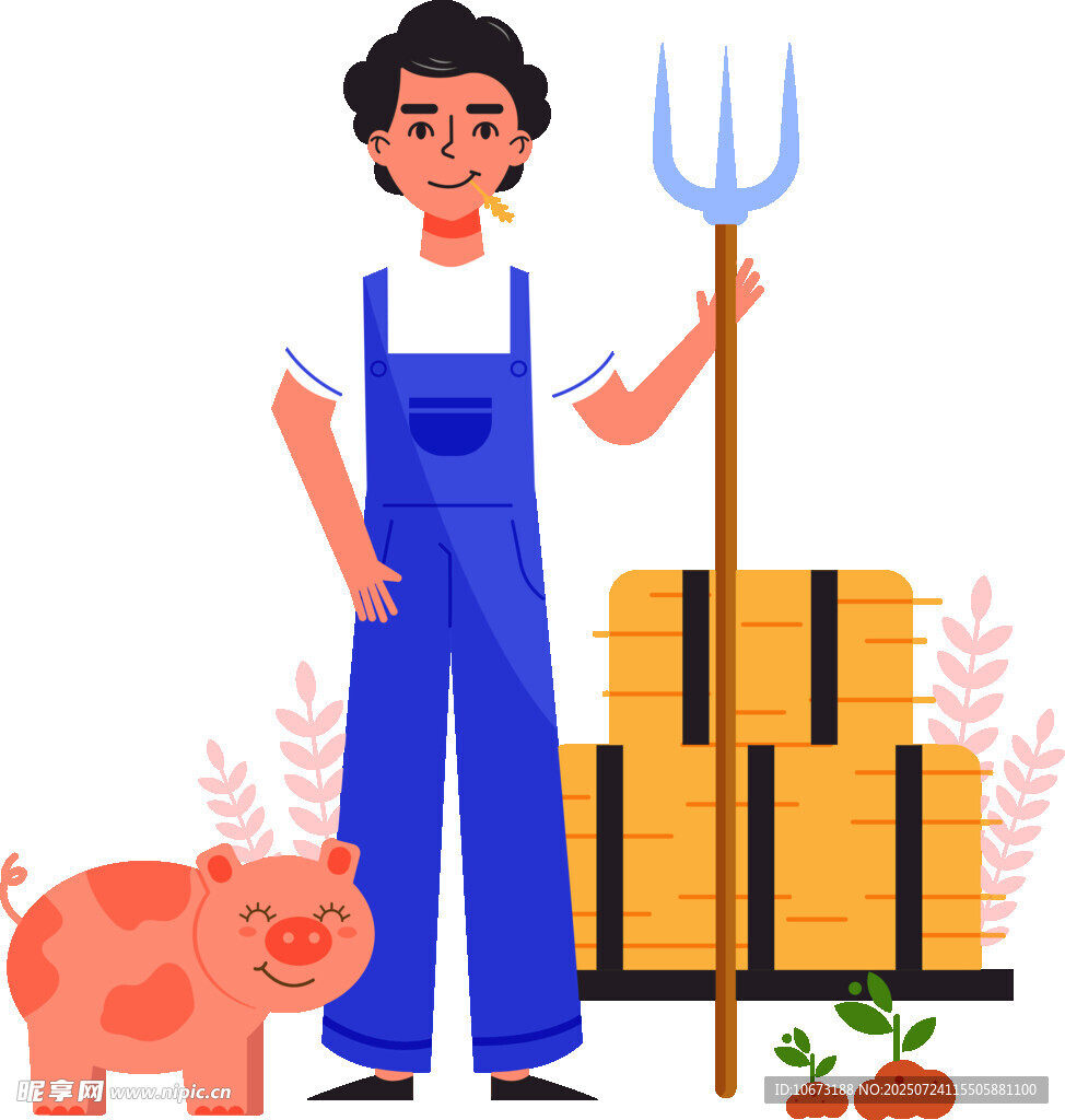 农民与猪和农具及货物