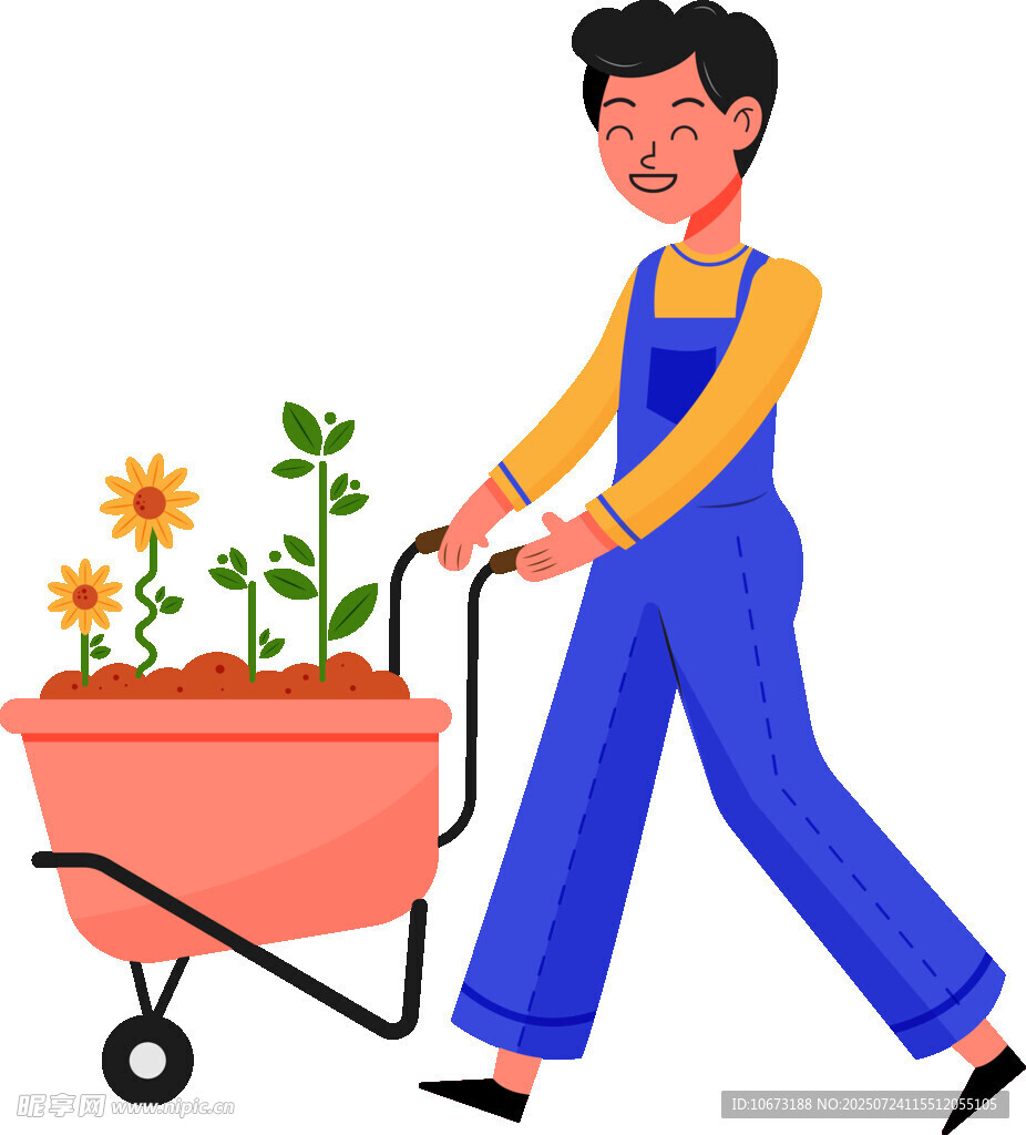 推花车劳作的园艺工人