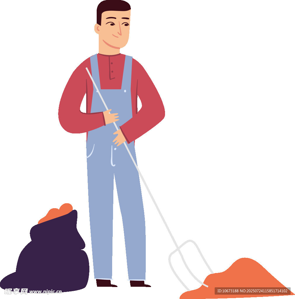 清洁工人手持工具准备清扫